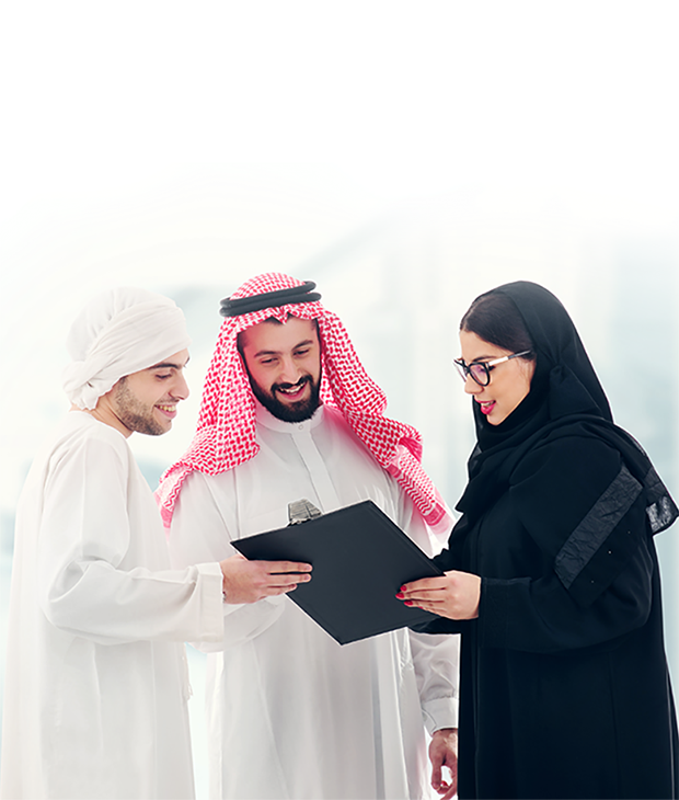 Business professionals discussing a project